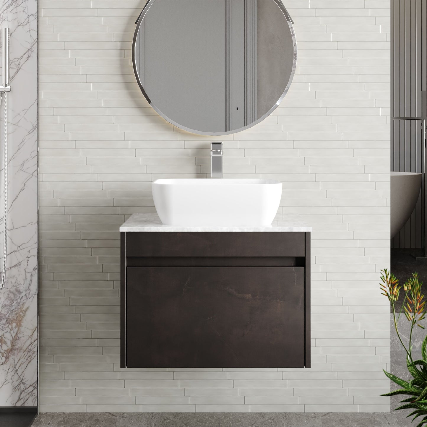 BC Designs Loftwood 600mm Wall Hung 1 Drawer Unit with Marble Worktop