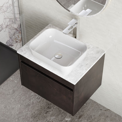 BC Designs Loftwood 600mm Wall Hung 1 Drawer Unit with Marble Worktop