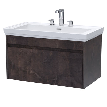 BC Designs Loftwood 800mm 1 Drawer Metallic Slate Wall Hung Vanity Unit With 3 Tap Holes Fireclay Basin