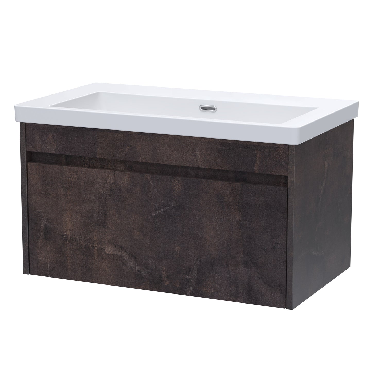 BC Designs Loftwood 800mm 1 Drawer Metallic Slate Wall Hung Vanity Unit With Fireclay Basin