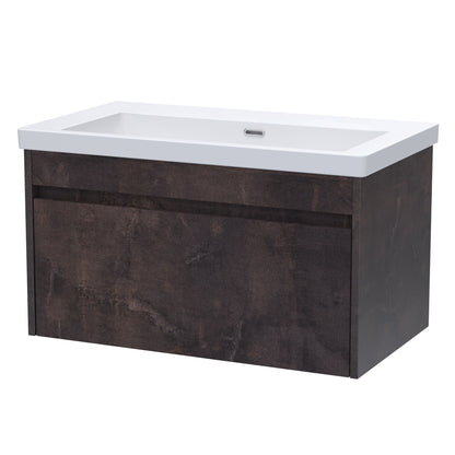 BC Designs Loftwood 800mm 1 Drawer Metallic Slate Wall Hung Vanity Unit With Fireclay Basin
