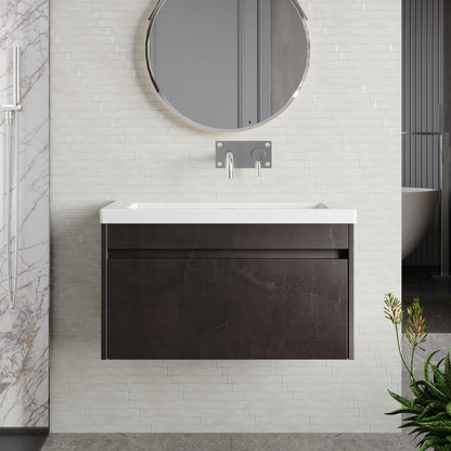 BC Designs Loftwood 800mm 1 Drawer Metallic Slate Wall Hung Vanity Unit With Fireclay Basin
