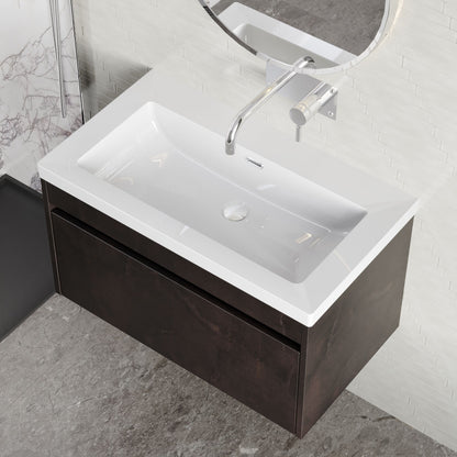 BC Designs Loftwood 800mm 1 Drawer Metallic Slate Wall Hung Vanity Unit With Fireclay Basin