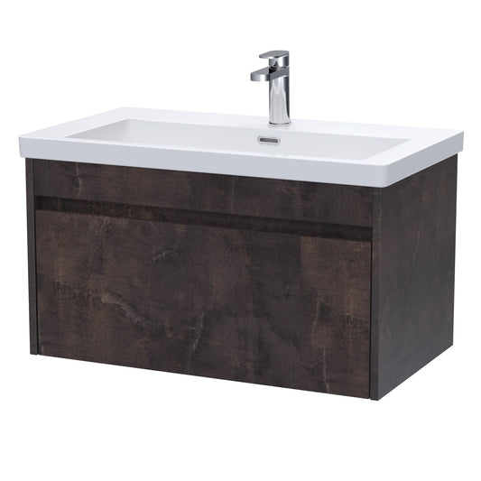 BC Designs Loftwood 800mm 1 Drawer Metallic Slate Wall Hung Vanity Unit With 1 Tap Hole Fireclay Basin