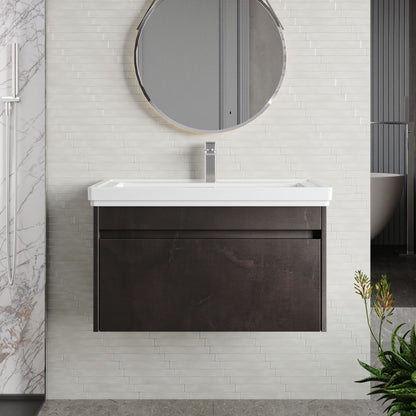 BC Designs Loftwood 800mm 1 Drawer Metallic Slate Wall Hung Vanity Unit With 1 Tap Hole Fireclay Basin