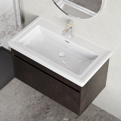 BC Designs Loftwood 800mm 1 Drawer Metallic Slate Wall Hung Vanity Unit With 1 Tap Hole Fireclay Basin