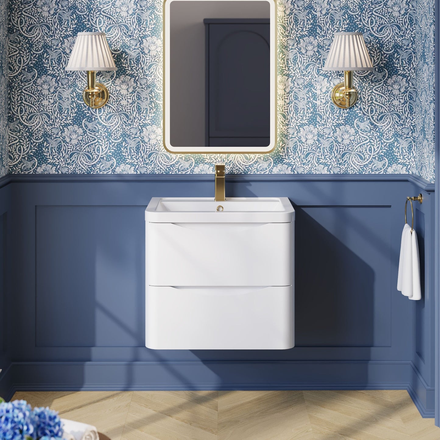 Nuie Lunar 600mm Wall Hung 2 Drawer Vanity Unit With Ceramic Basin