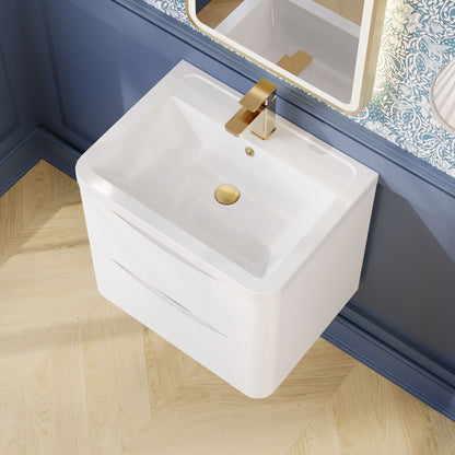 Nuie Lunar 600mm Wall Hung 2 Drawer Vanity Unit With Ceramic Basin