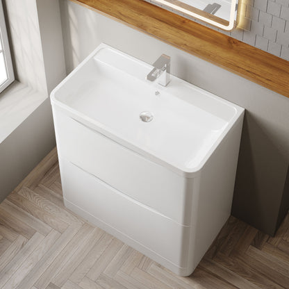 Nuie Lunar 800mm Floor Standing Vanity Unit With Polymarble Basin