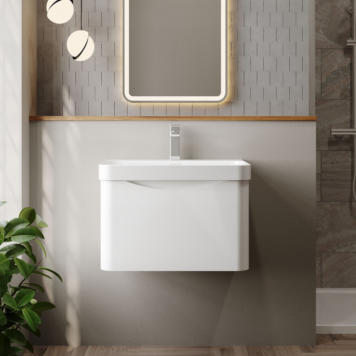 Nuie Lunar 600mm Wall Hung 1 Drawer Vanity Unit Including Basin