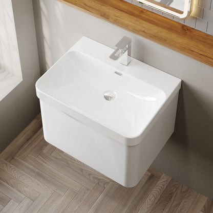 Nuie Lunar 600mm Wall Hung 1 Drawer Vanity Unit Including Basin