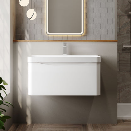 Nuie Lunar 800mm Wall Hung 1 Drawer Unit & Ceramic Basin with Soft Close Drawer, 1 Tap Hole