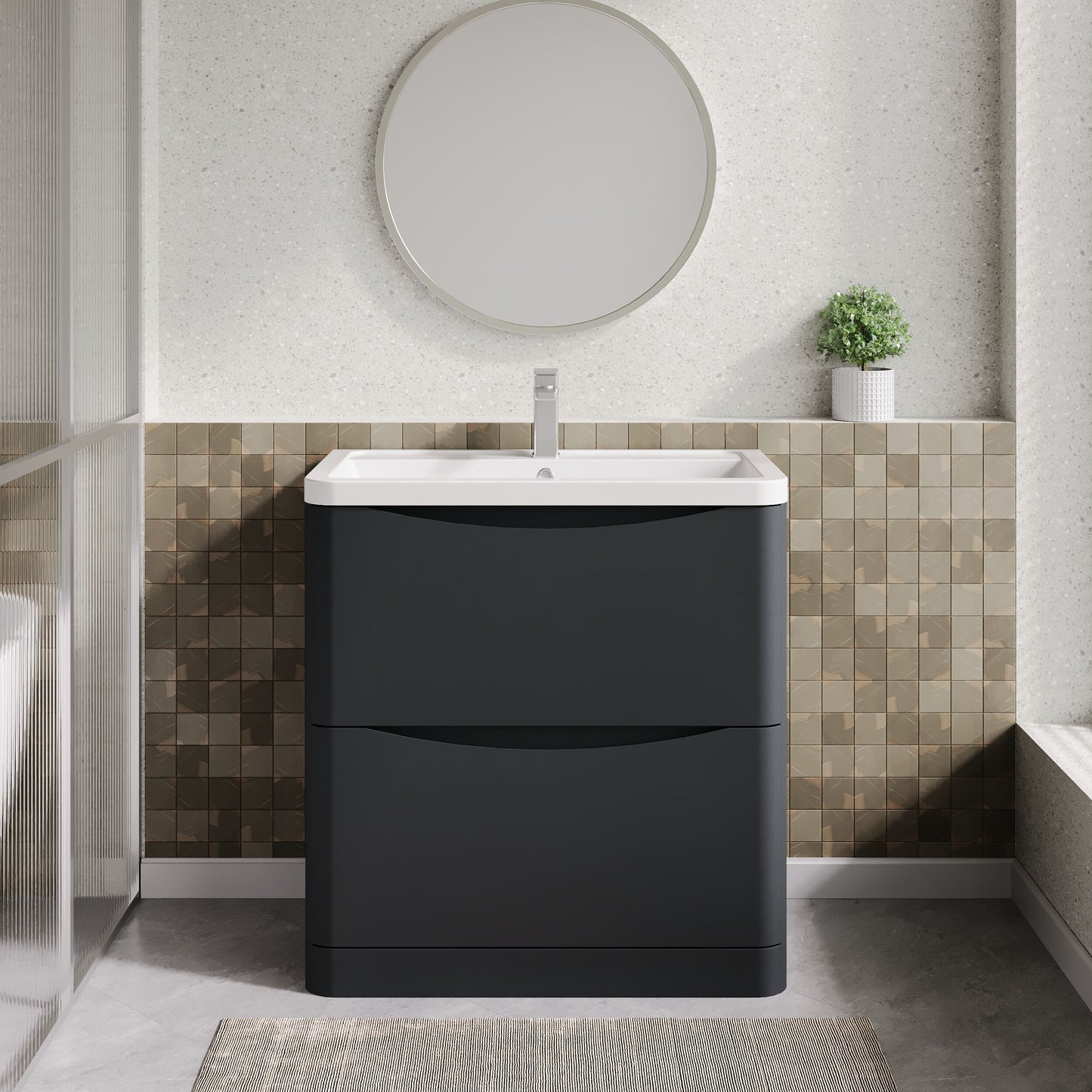 Nuie Lunar 800mm Floor Standing 2 Drawer Vanity Unit with Ceramic Basin