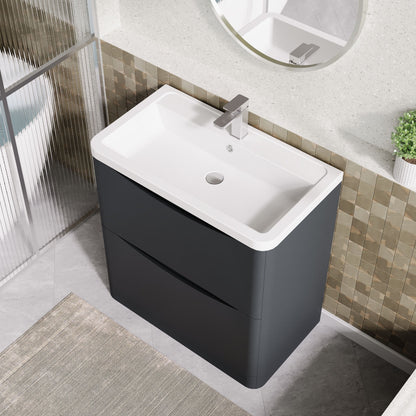 Nuie Lunar 800mm Floor Standing 2 Drawer Vanity Unit with Ceramic Basin