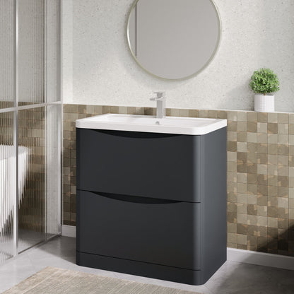 Nuie Lunar 800mm Floor Standing 2 Drawer Vanity Unit with Ceramic Basin