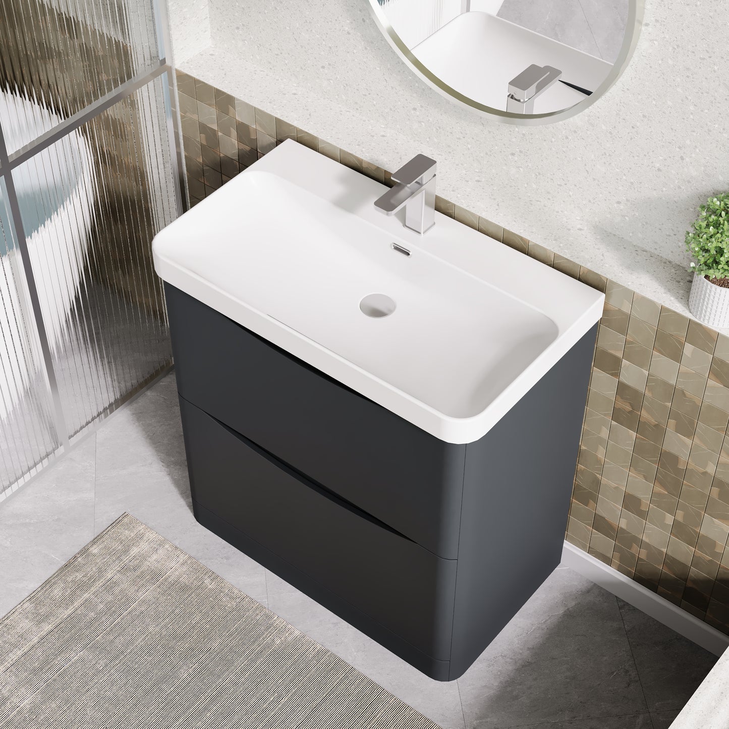 Nuie Lunar 800mm Floor Standing 2 Drawer Vanity Unit With Ceramic Basin