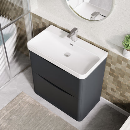 Nuie Lunar 800mm Floor Standing 2 Drawer Vanity Unit With Ceramic Basin