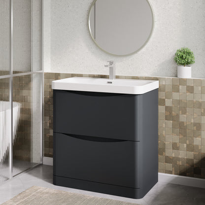 Nuie Lunar 800mm Floor Standing 2 Drawer Vanity Unit With Ceramic Basin