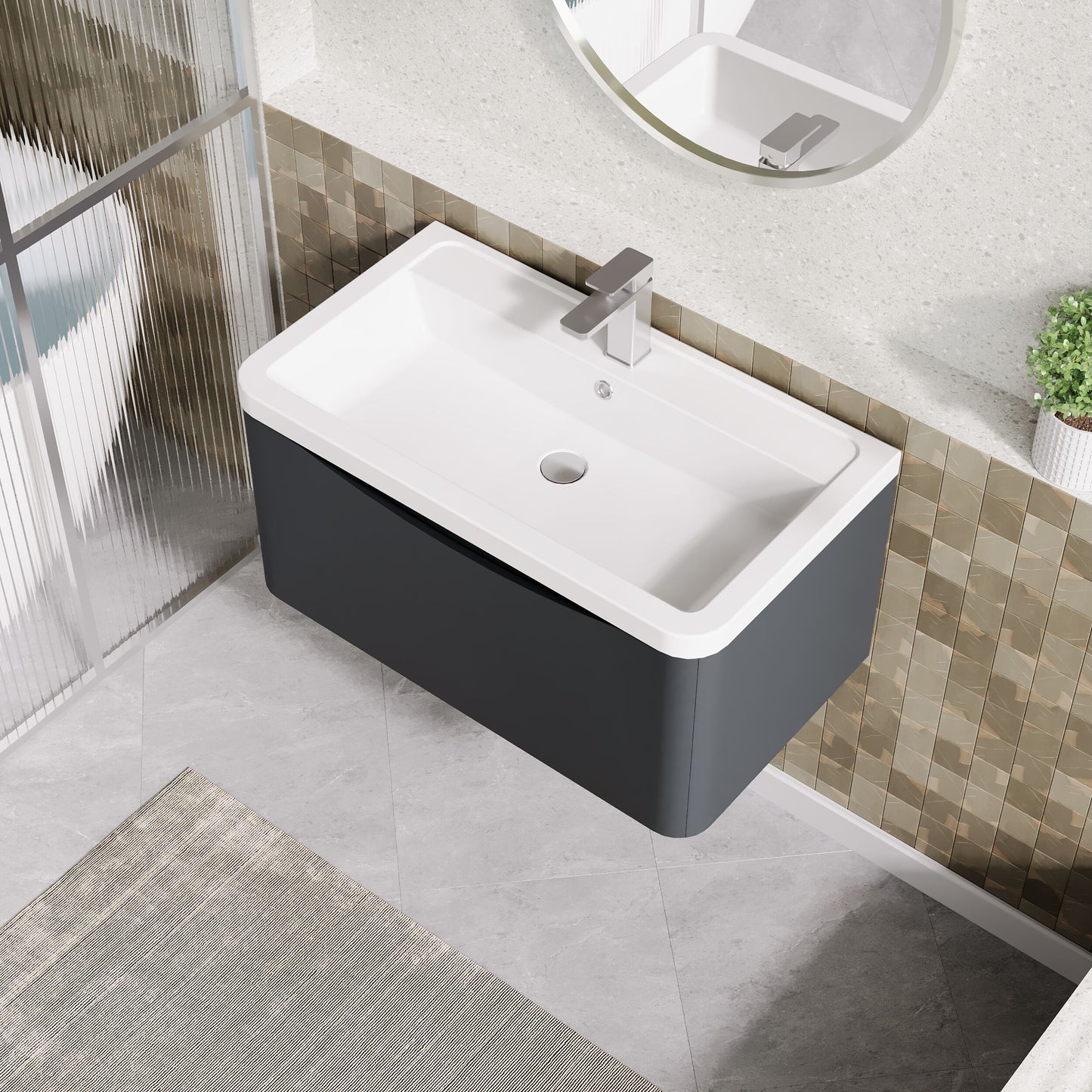 Nuie Lunar 800mm Wall Hung 1 Drawer Unit with Ceramic Basin