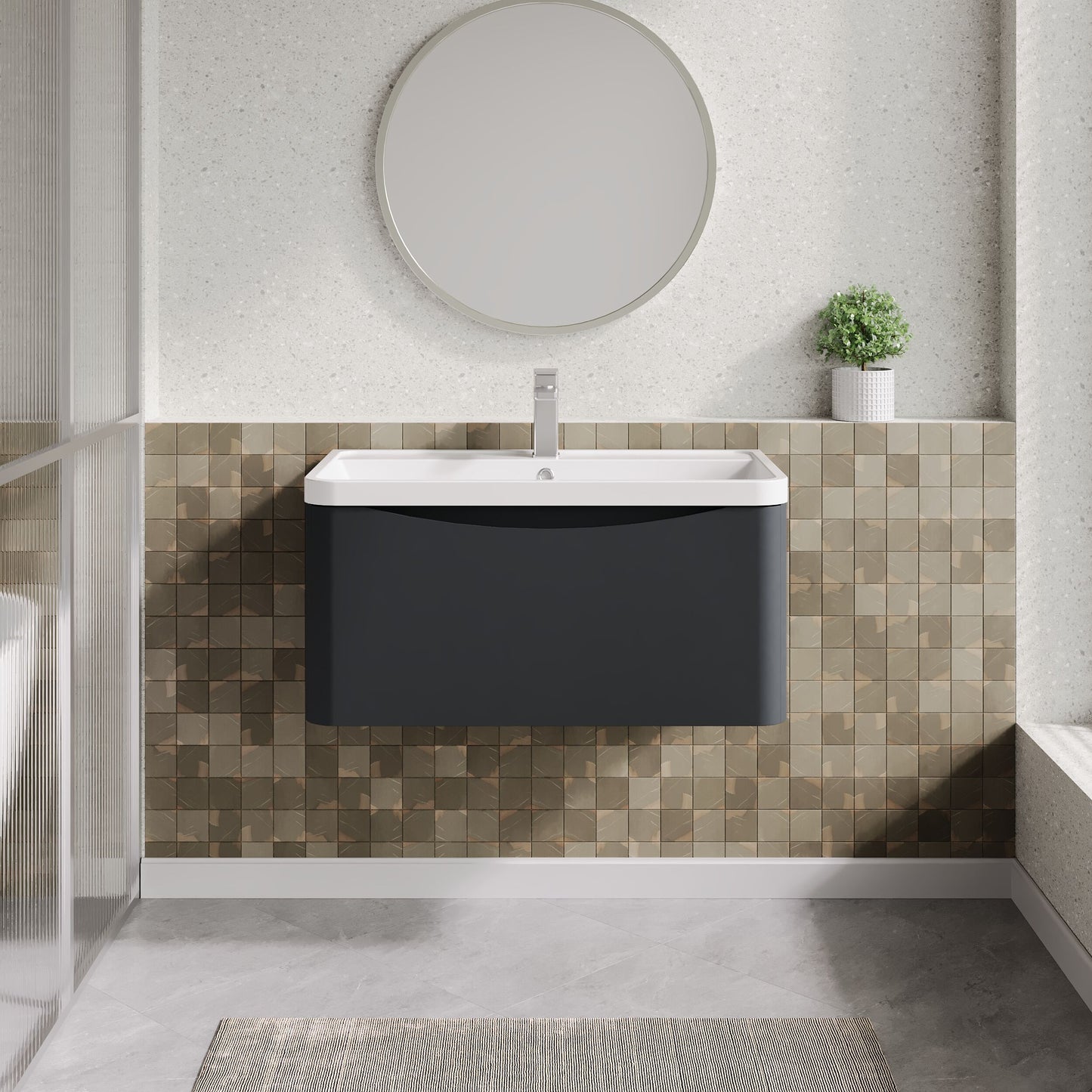 Nuie Lunar 800mm Soft Black Wall Hung 1 Drawer Unit & Polymarble Basin