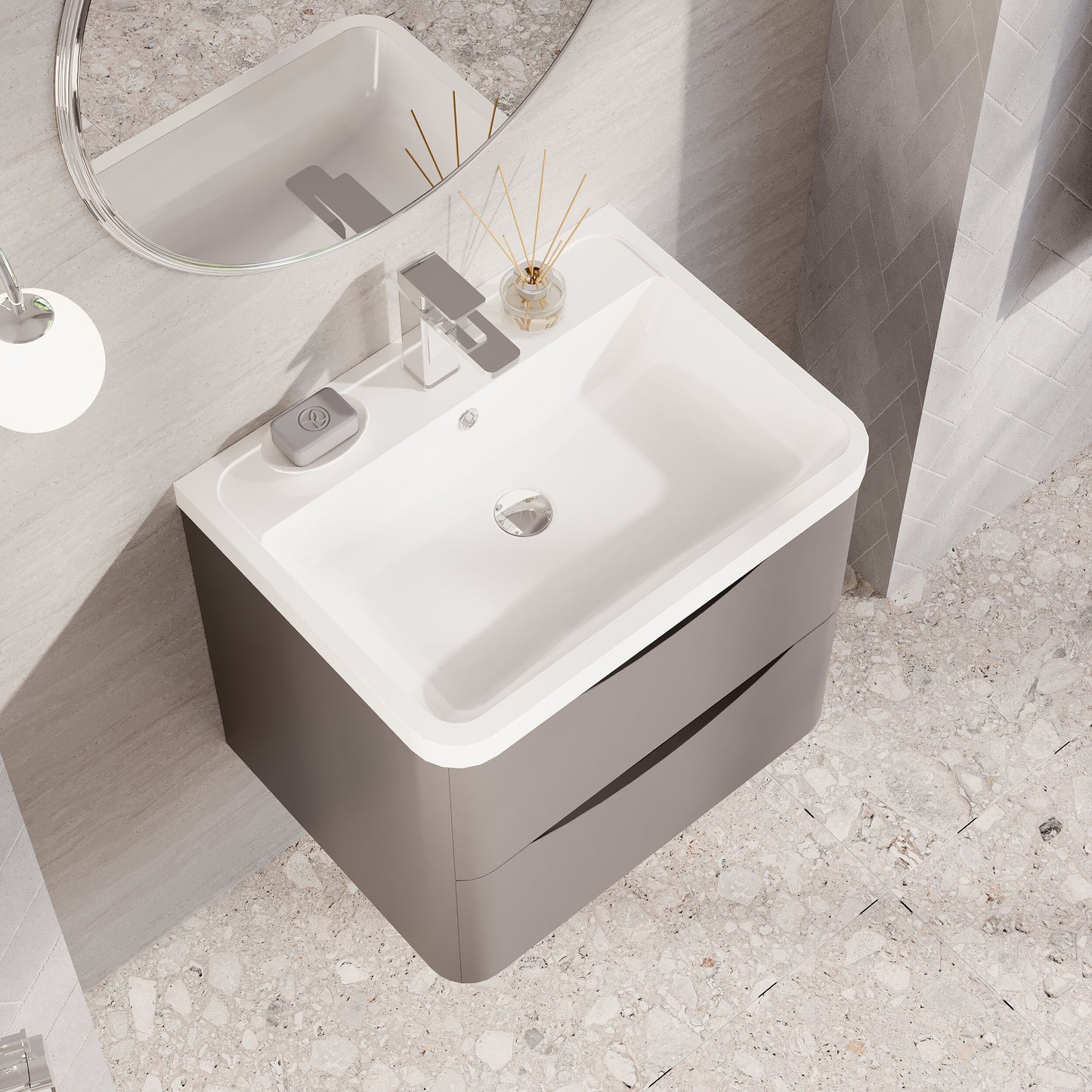 Nuie Lunar 600mm Wall Hung 2 Drawer Vanity Unit With Basin