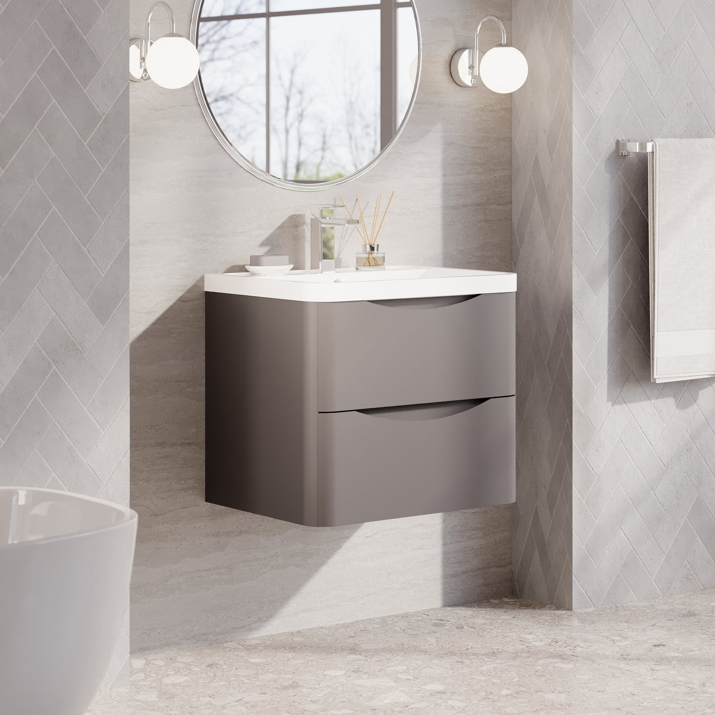 Nuie Lunar 600mm Wall Hung 2 Drawer Vanity Unit With Basin