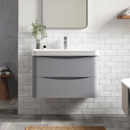 Nuie Lunar 800mm Satin Grey Wall Hung 2 Drawer Unit With Thin Edge Ceramic Basin