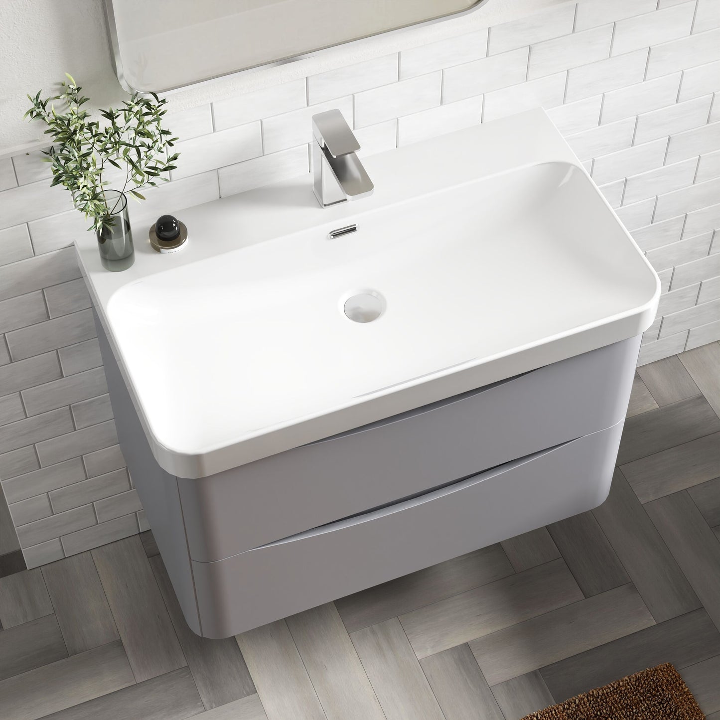 Nuie Lunar 800mm Satin Grey Wall Hung 2 Drawer Unit With Thin Edge Ceramic Basin