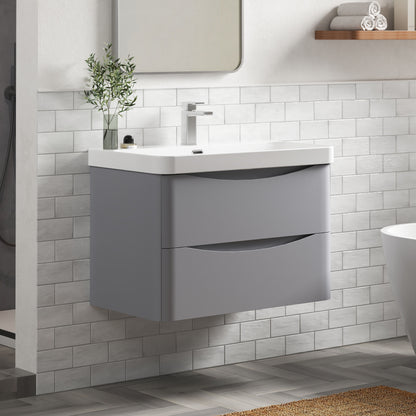 Nuie Lunar 800mm Satin Grey Wall Hung 2 Drawer Unit With Thin Edge Ceramic Basin