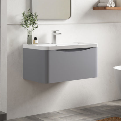 Nuie Lunar Satin Grey 800mm Wall Hung 1 Drawer Unit With Ceramic Basin & 1 Tap Hole