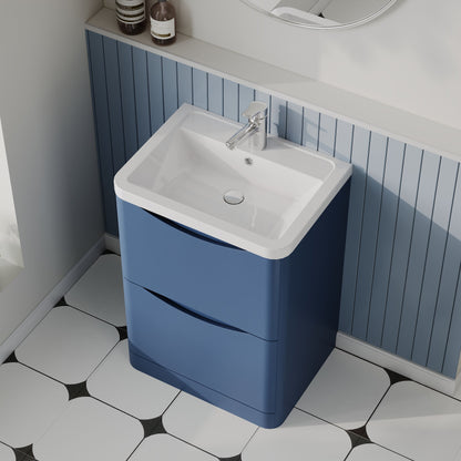 Nuie Lunar 600mm Floor Standing 2 Drawer Vanity Unit With Ceramic Basin