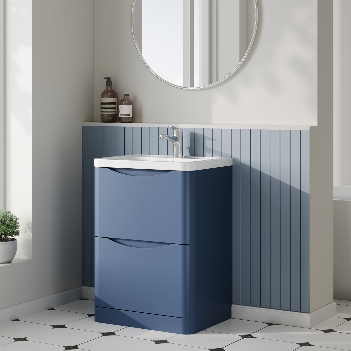Nuie Lunar 600mm Floor Standing 2 Drawer Vanity Unit With Ceramic Basin