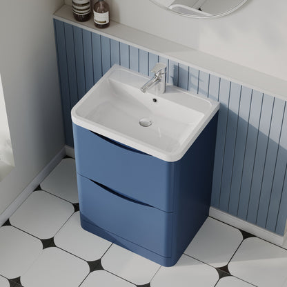 Nuie Lunar 600mm Floor Standing 2 Drawer Vanity Unit With Polymarble Basin