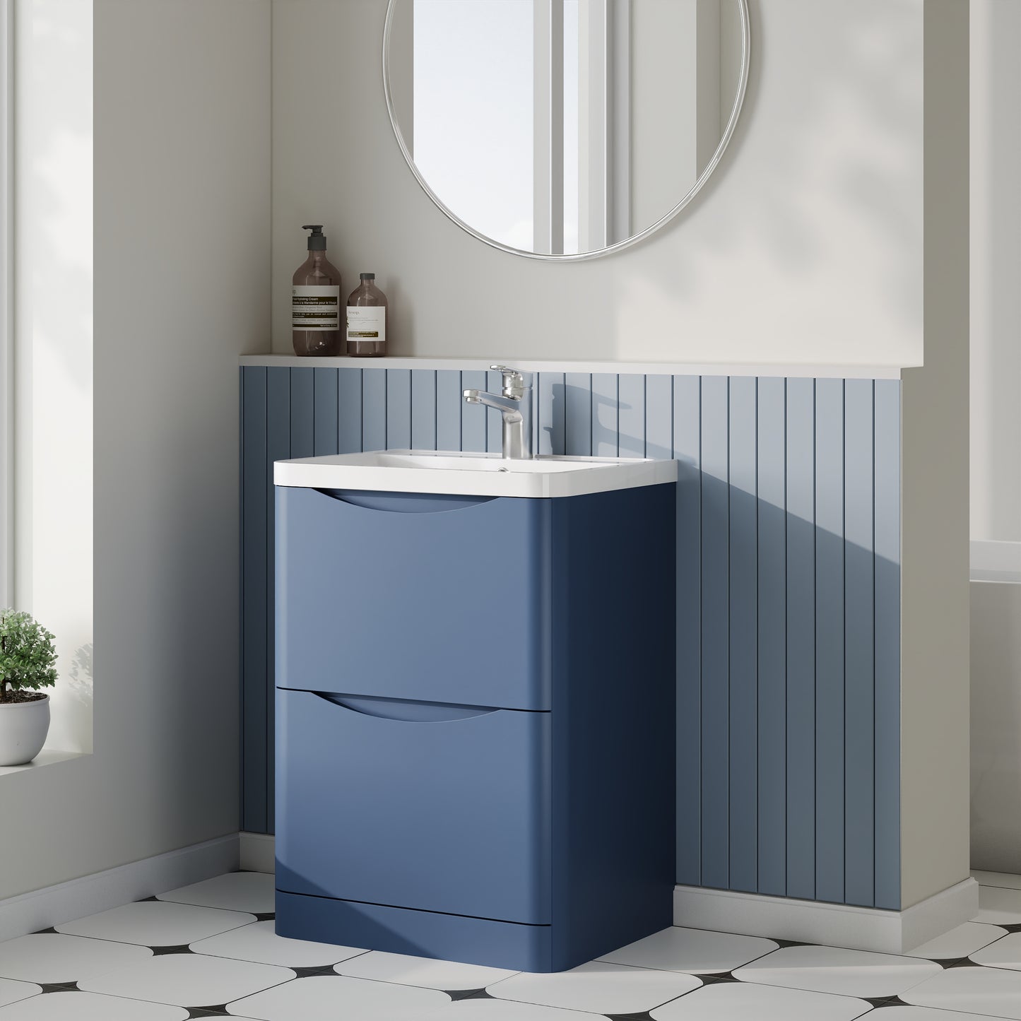 Nuie Lunar 600mm Floor Standing 2 Drawer Vanity Unit With Polymarble Basin
