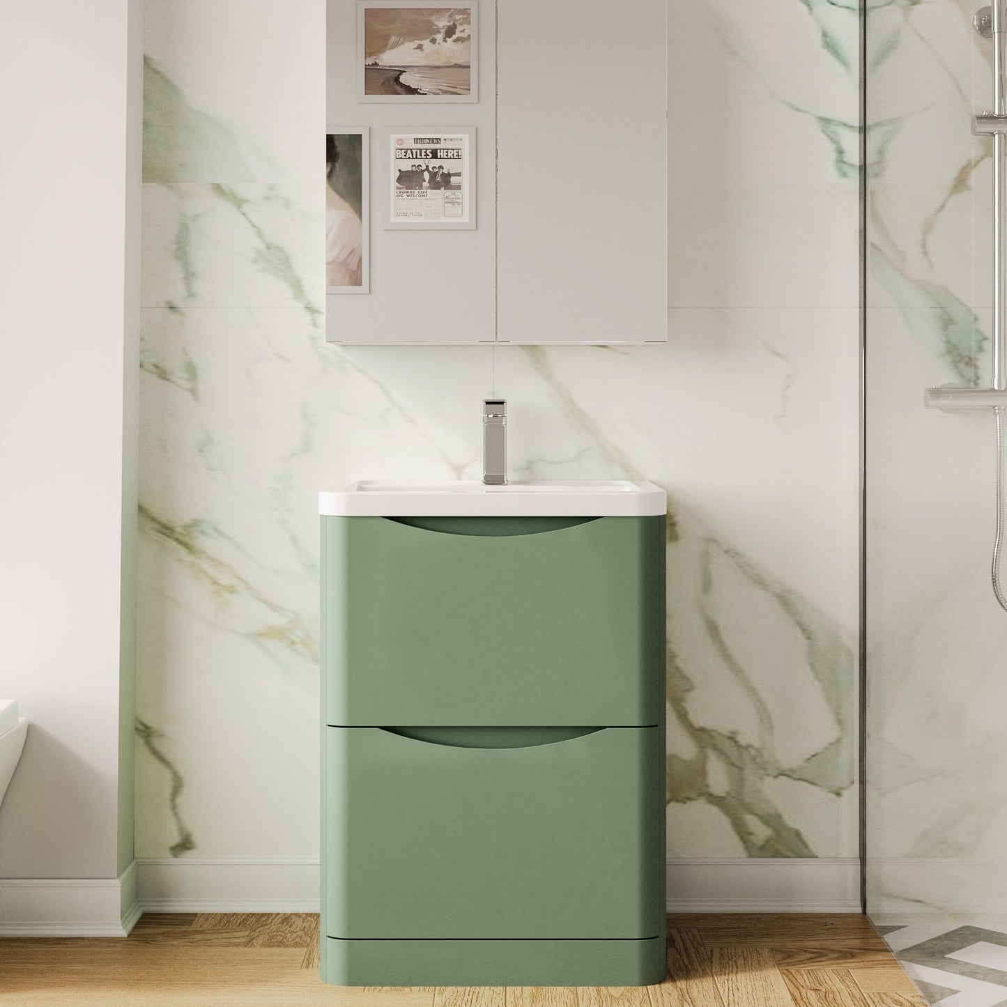 Nuie Lunar 600mm Floor Standing 2 Drawer Vanity Unit With Ceramic Basin