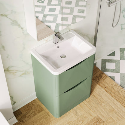 Nuie Lunar 600mm Floor Standing 2 Drawer Vanity Unit With Ceramic Basin