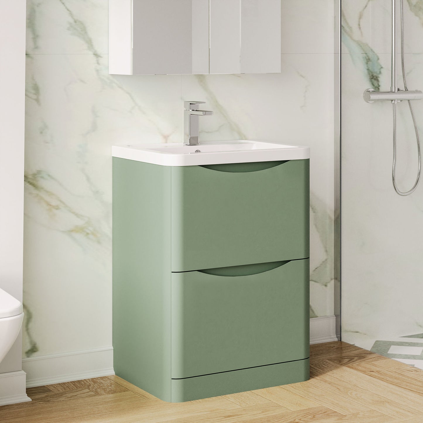 Nuie Lunar 600mm Floor Standing 2 Drawer Vanity Unit With Ceramic Basin