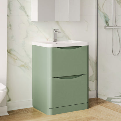 Nuie Lunar 600mm Floor Standing 2 Drawer Vanity Unit With Ceramic Basin