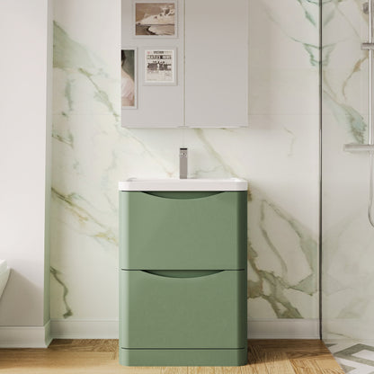 Nuie Lunar 600mm Satin Green Floor Standing 2 Drawer Vanity Unit with Basin