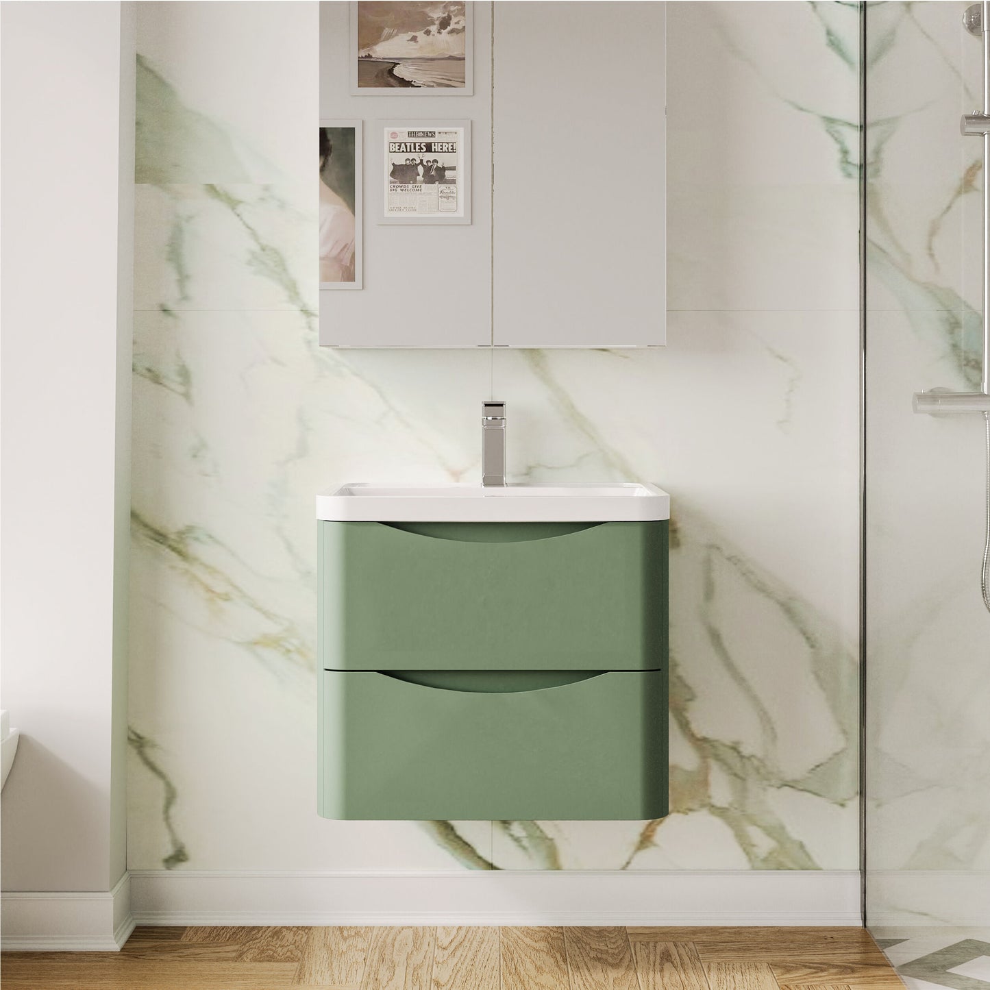 Nuie Lunar 600mm Wall Hung Vanity Unit With Polymarble Basin