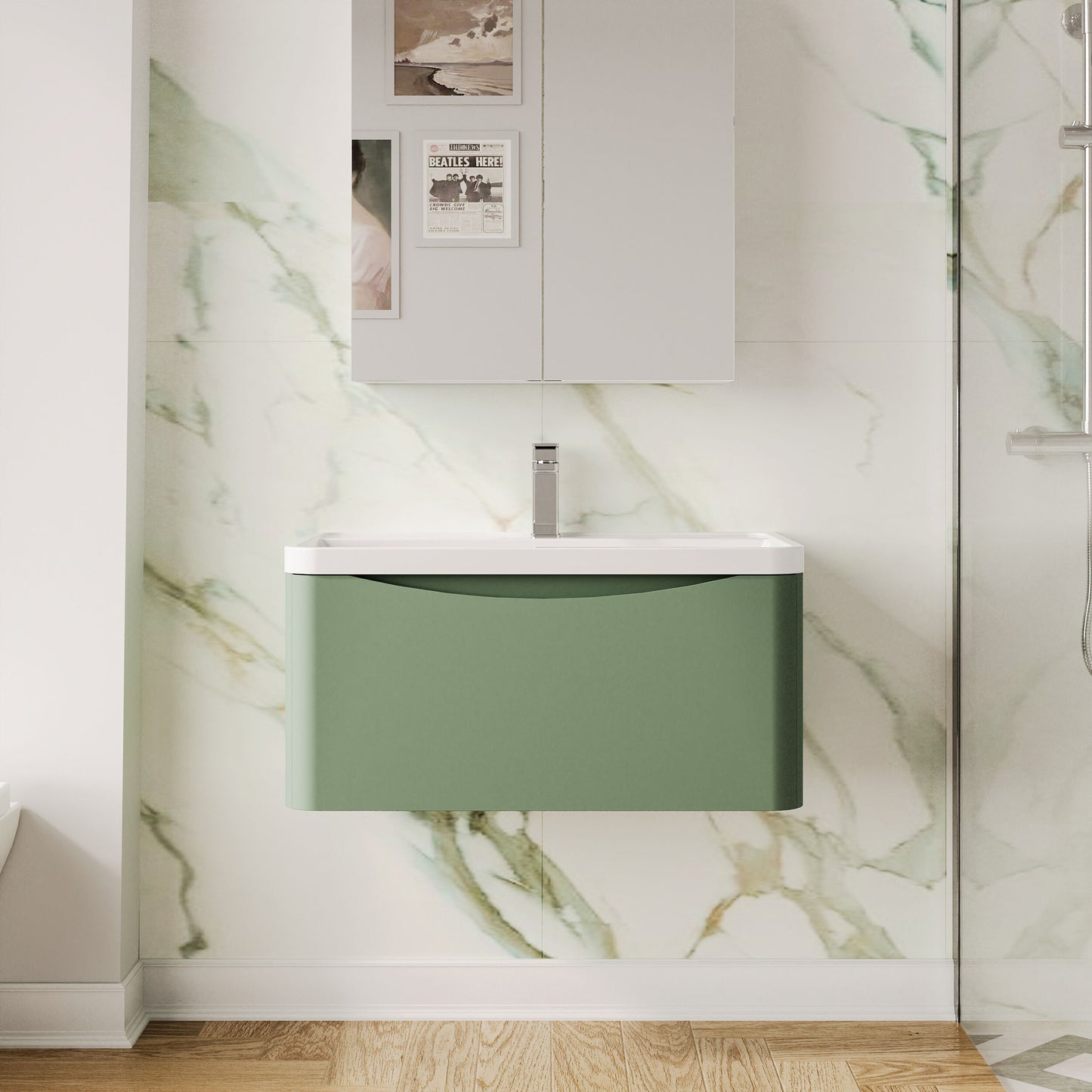 Nuie Lunar 800mm Wall Hung 1 Drawer Unit With Polymarble Basin