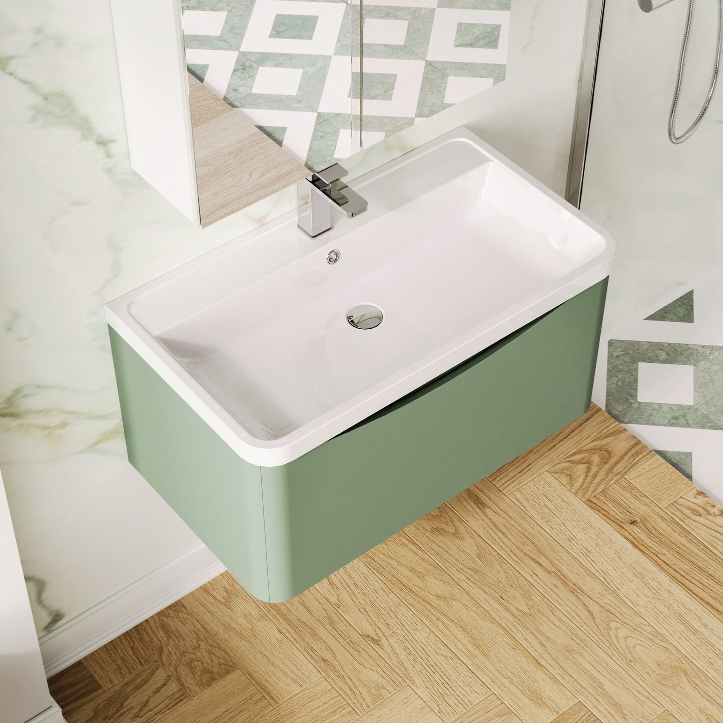 Nuie Lunar 800mm Wall Hung 1 Drawer Unit With Polymarble Basin