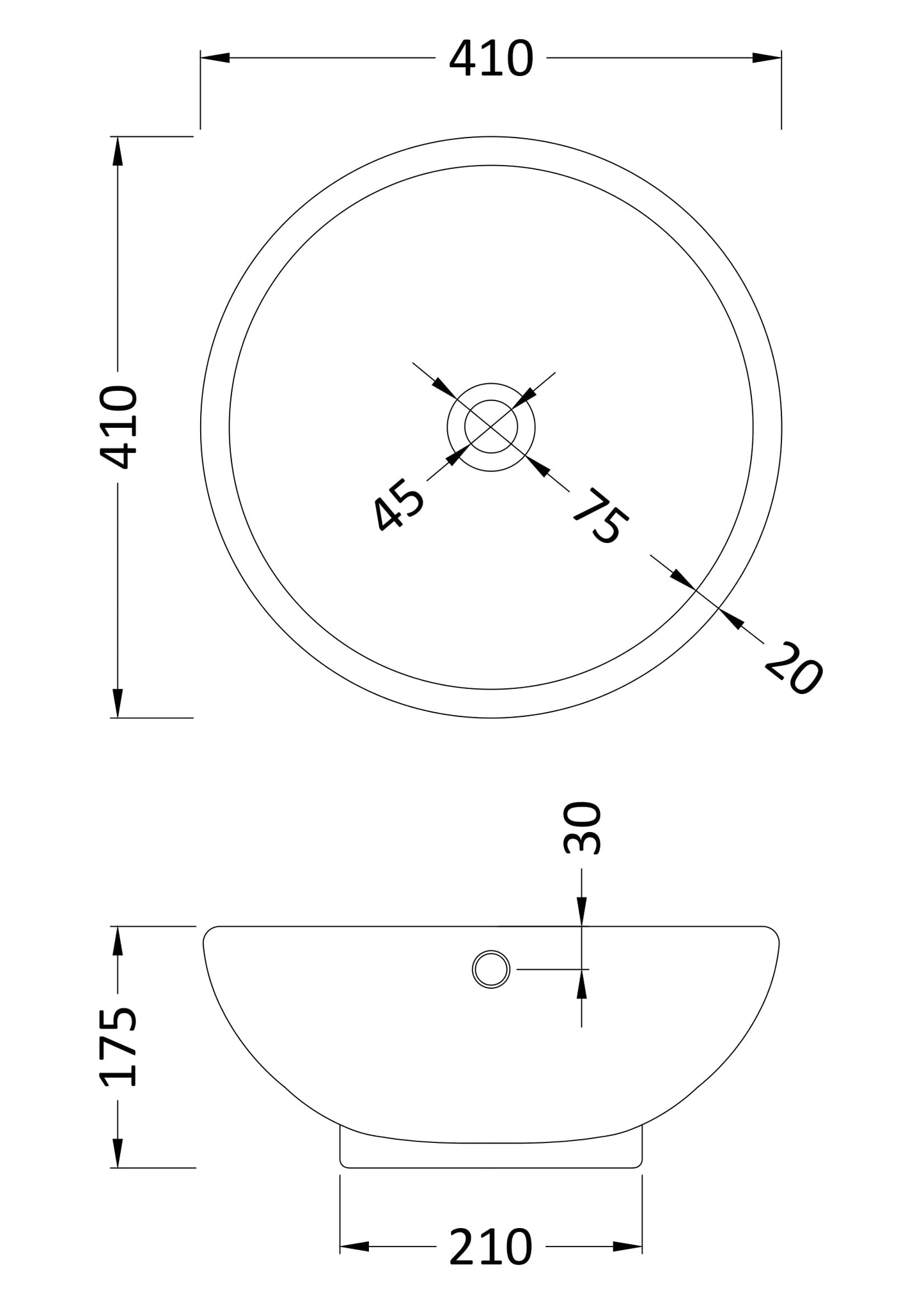 Round Bowel Vessel Basin 410 x 410 x 175mm