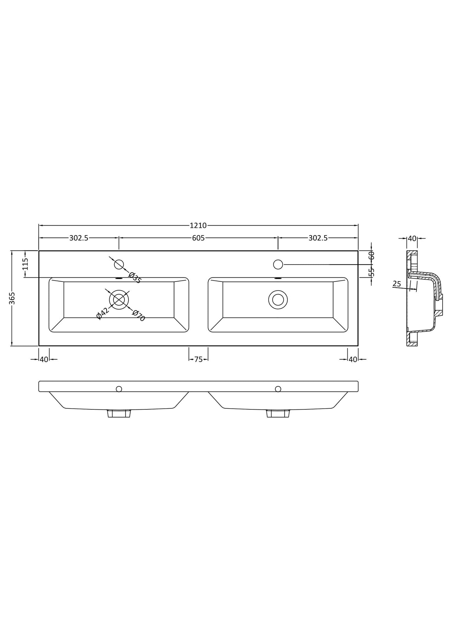 Double Ceramic Basin 1208 x 358mm