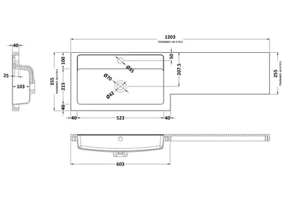 1200mm L Shaped Polymarble Basin - Left Hand