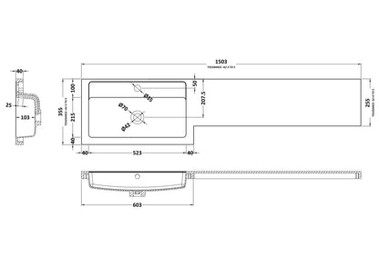 1500mm L Shaped Polymarble Basin - Left Hand