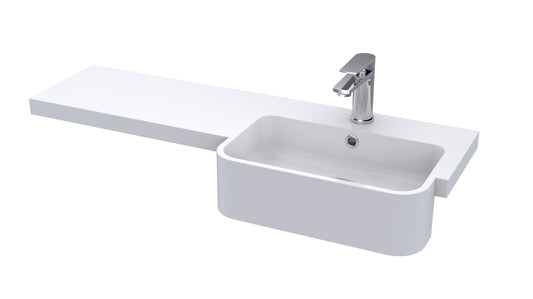 1000mm Round Semi-recessed Polymarble Basin - Right Hand