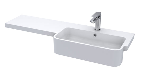 1100mm Round Semi-recessed Polymarble Basin - Right Hand
