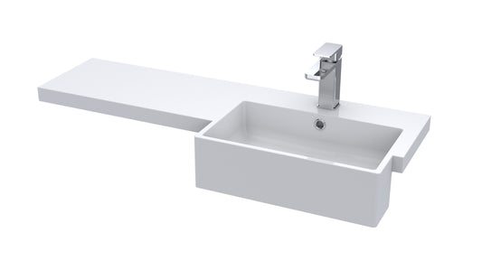 1000mm Square Semi-recessed Polymarble Basin - Right Hand