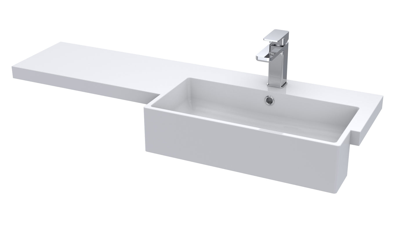1100mm Square Semi-recessed Polymarble Basin - Right Hand